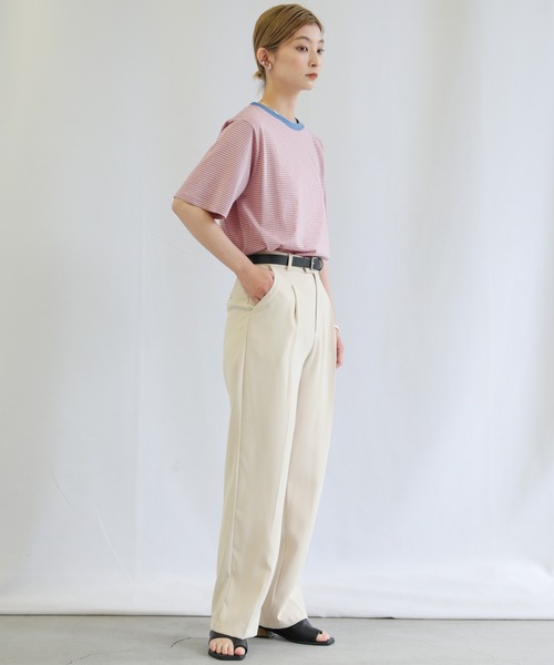 select MOCA（セレクトモカ）の「バイカラーボーダーTシャツ（Tシャツ/カットソー・レディース・ライトブルー/オフホワイト/ピンク・FREE）」の9枚目の写真