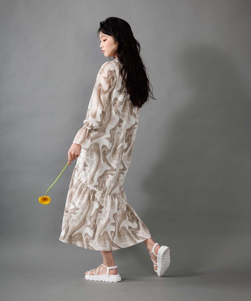 マーブルパターンギャザーワンピース