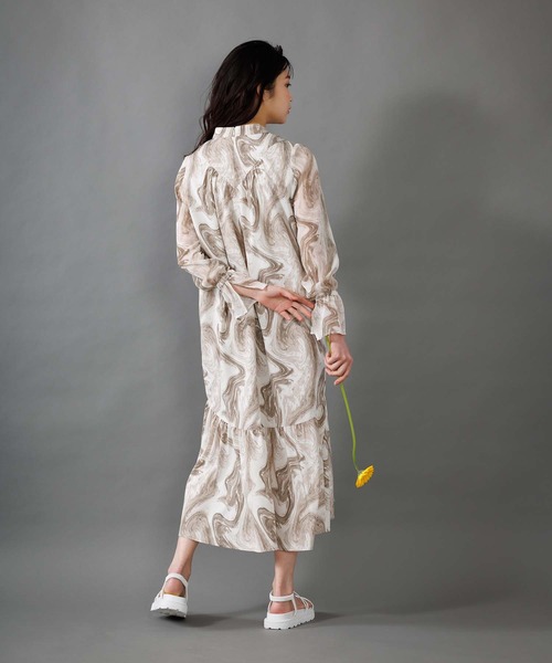 マーブルパターンギャザーワンピース