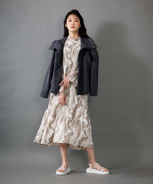 マーブルパターンギャザーワンピース