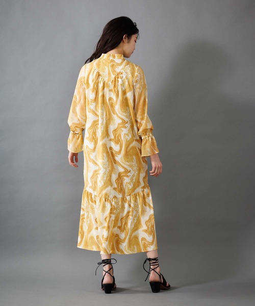 マーブルパターンギャザーワンピース