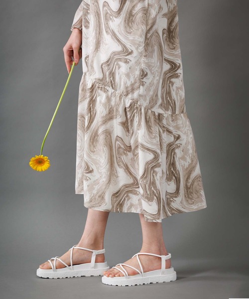 マーブルパターンギャザーワンピース