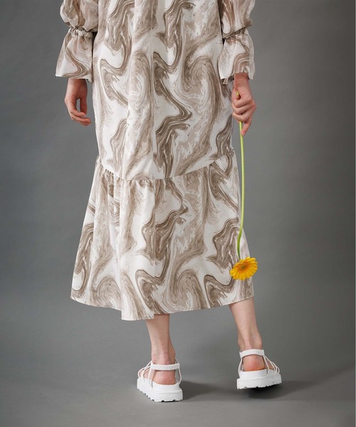マーブルパターンギャザーワンピース