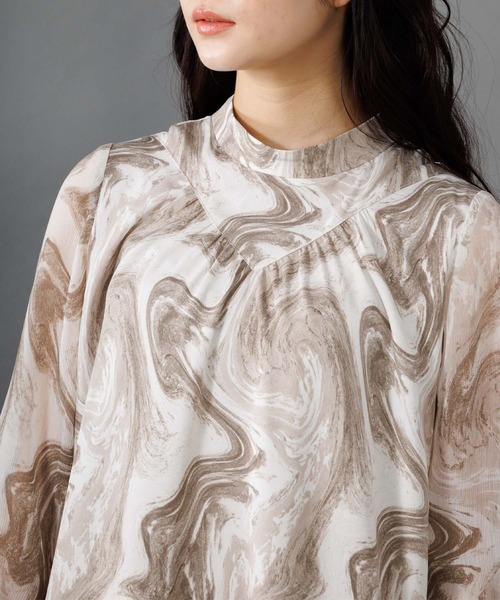 マーブルパターンギャザーワンピース