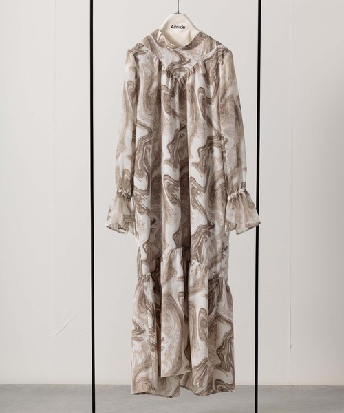 マーブルパターンギャザーワンピース