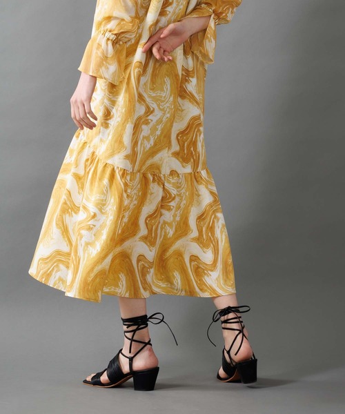 マーブルパターンギャザーワンピース