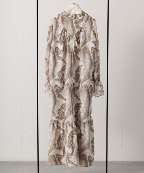 マーブルパターンギャザーワンピース