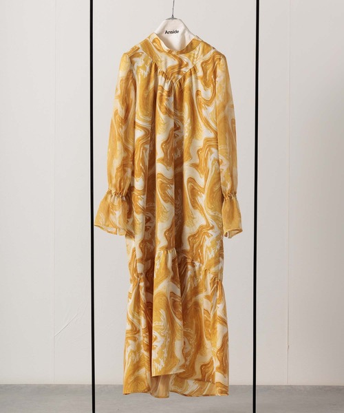 マーブルパターンギャザーワンピース