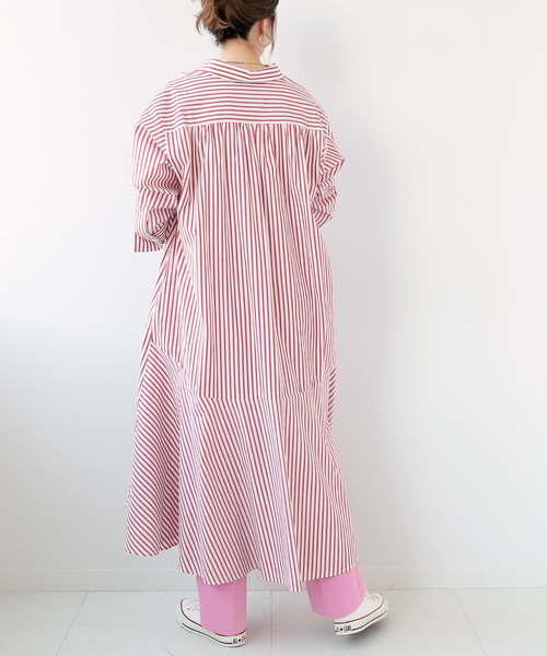 Simplicite（サンプリシテ）の「ストライプパターンシャツワンピース◆（ワンピース・レディース・ブラック/レッド/ブルー系その他・FREE）」の14枚目の写真