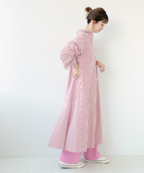 Simplicite（サンプリシテ）の「ストライプパターンシャツワンピース◆（ワンピース・レディース・ブラック/レッド/ブルー系その他・FREE）」の15枚目の写真