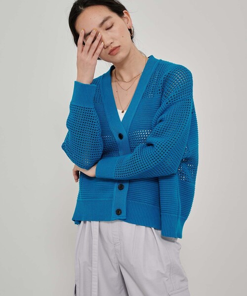 CITY TOKYO（シティトウキョウ）の「メッシュコントラストカーディガン（カーディガン/ボレロ・レディース・ブラック/ブルー/オレンジ・FREE）」の2枚目の写真