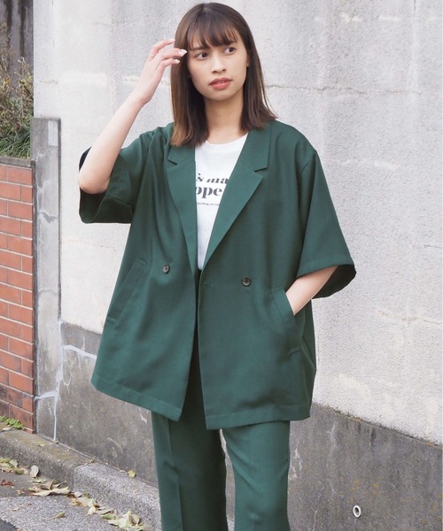 tiptop（ティップトップ）の「【セットアップ対応】リネンタッチテーラードジャケット（シャツ/ブラウス・レディース・ブラック/グリーン/アイボリー/ダークオレンジ/グリーン系その他・FREE）」の3枚目の写真