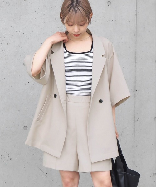 tiptop（ティップトップ）の「【セットアップ対応】リネンタッチテーラードジャケット（シャツ/ブラウス・レディース・ブラック/グリーン/アイボリー/ダークオレンジ/グリーン系その他・FREE）」の2枚目の写真