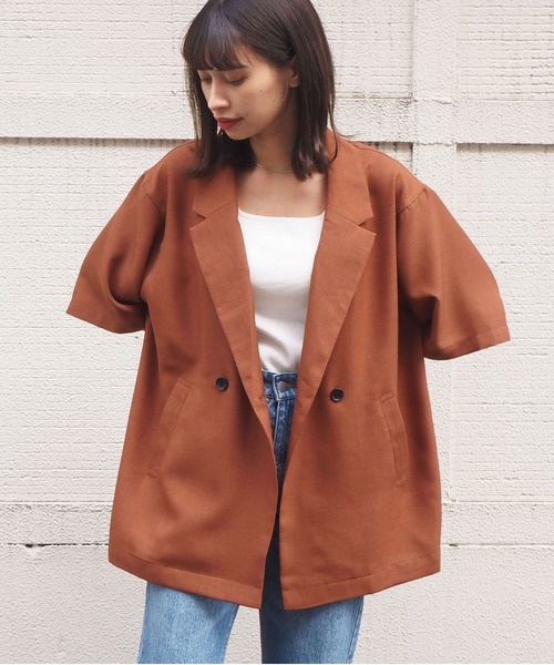 tiptop（ティップトップ）の「【セットアップ対応】リネンタッチテーラードジャケット（シャツ/ブラウス・レディース・ブラック/グリーン/アイボリー/ダークオレンジ/グリーン系その他・FREE）」の5枚目の写真