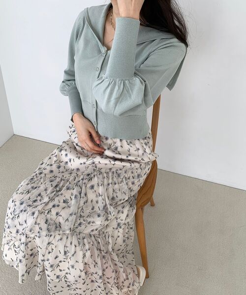 MAJESTIC LEGON(マジェスティックレゴン)の「セーラーカラーカーディガン(カーディガン/ボレロ・レディース・アイボリー/ライトグリーン・MEDIUM)」の2枚目の写真