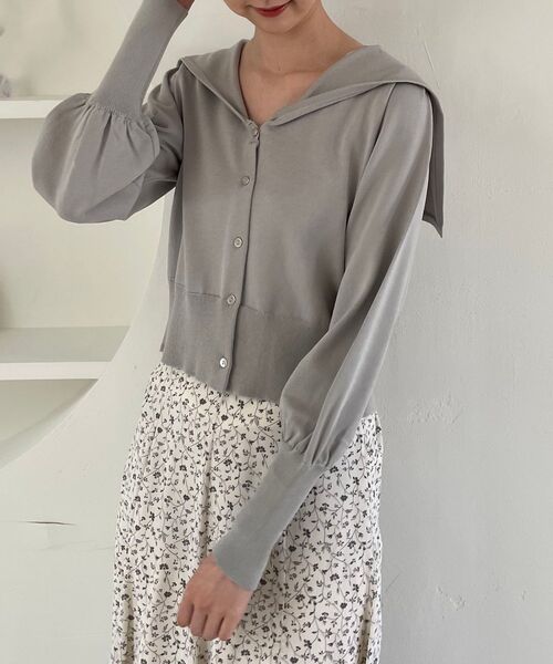 MAJESTIC LEGON(マジェスティックレゴン)の「セーラーカラーカーディガン(カーディガン/ボレロ・レディース・アイボリー/ライトグリーン・MEDIUM)」の3枚目の写真