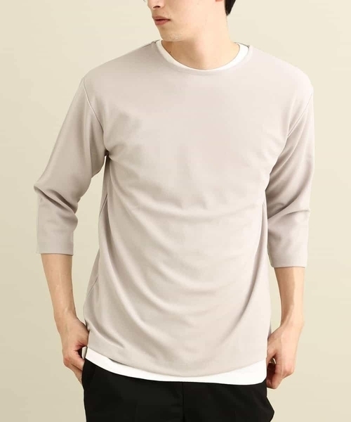 a.v.v（アーヴェヴェ）の「【S-XXL/2SET】梨地レイヤードカットソー[WEB限定サイズ]（アンサンブル・メンズ・ネイビー/ピンク/ミント/ライトグレー・44/46/48/50/52）」の2枚目の写真