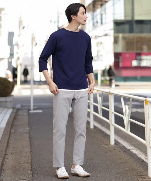 a.v.v（アーヴェヴェ）の「【S-XXL/2SET】梨地レイヤードカットソー[WEB限定サイズ]（アンサンブル・メンズ・ネイビー/ピンク/ミント/ライトグレー・44/46/48/50/52）」の5枚目の写真