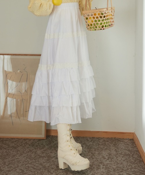 Swankiss（スワンキス）の「HN furifuri cotton LS/K（スカート・レディース・ホワイト/ピンク/ブラック・FREE）」の13枚目の写真