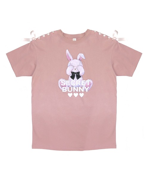 Secret Honey（シークレットハニー）の「目隠しウサギプリントビッグシルエットTシャツ（Tシャツ/カットソー・レディース・オフホワイト/ピンク/ブルー/ブラック・FREE）」の9枚目の写真