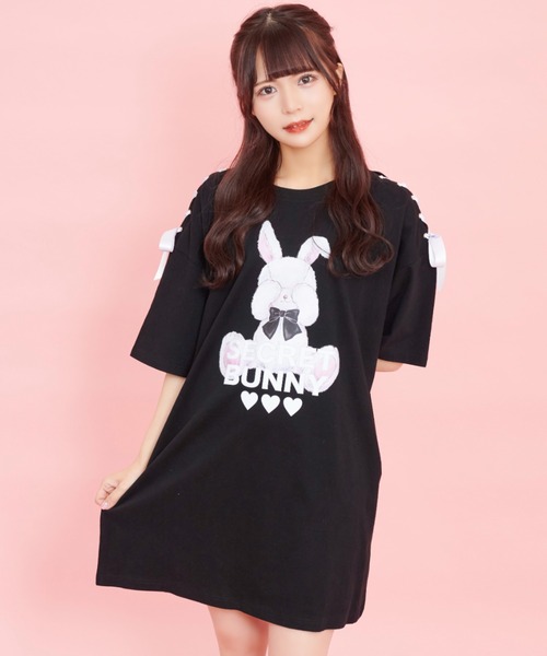Secret Honey（シークレットハニー）の「目隠しウサギプリントビッグシルエットTシャツ（Tシャツ/カットソー・レディース・オフホワイト/ピンク/ブルー/ブラック・FREE）」の22枚目の写真