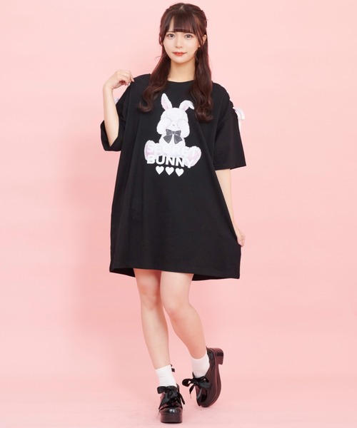 Secret Honey（シークレットハニー）の「目隠しウサギプリントビッグシルエットTシャツ（Tシャツ/カットソー・レディース・オフホワイト/ピンク/ブルー/ブラック・FREE）」の21枚目の写真