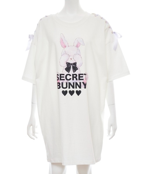 Secret Honey（シークレットハニー）の「目隠しウサギプリントビッグシルエットTシャツ（Tシャツ/カットソー・レディース・オフホワイト/ピンク/ブルー/ブラック・FREE）」の20枚目の写真