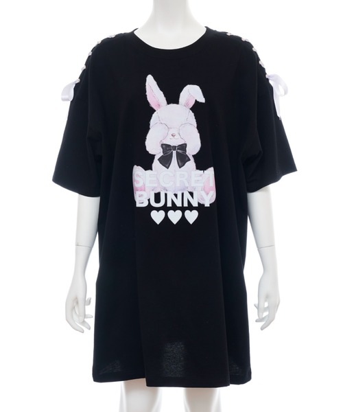 Secret Honey（シークレットハニー）の「目隠しウサギプリントビッグシルエットTシャツ（Tシャツ/カットソー・レディース・オフホワイト/ピンク/ブルー/ブラック・FREE）」の17枚目の写真