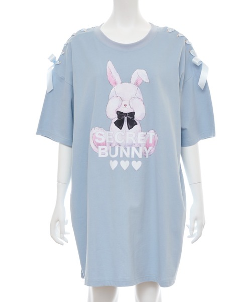 Secret Honey（シークレットハニー）の「目隠しウサギプリントビッグシルエットTシャツ（Tシャツ/カットソー・レディース・オフホワイト/ピンク/ブルー/ブラック・FREE）」の6枚目の写真