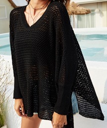 レディース　ドルマンスリーブメッシュニットトップス