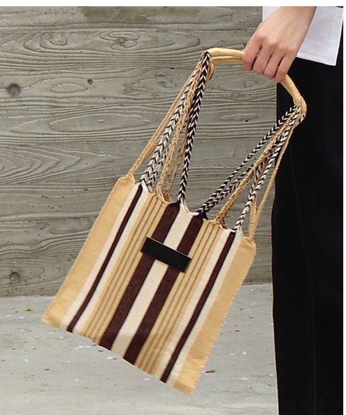 salle de bal（サルデバル）の「ストライプ ハンモックバッグ トートバッグ RAB hammock bag（トートバッグ・レディース・ベージュ/ホワイト/ブラック/オレンジ・FREE）」の3枚目の写真