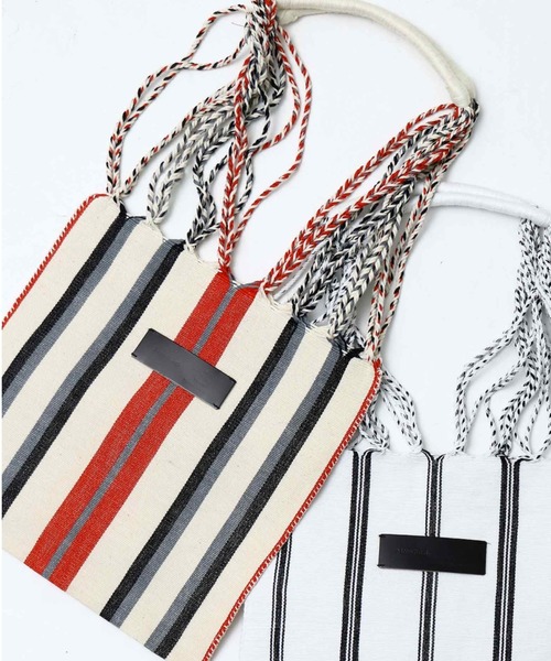 salle de bal（サルデバル）の「ストライプ ハンモックバッグ トートバッグ RAB hammock bag（トートバッグ・レディース・ベージュ/ホワイト/ブラック/オレンジ・FREE）」の4枚目の写真