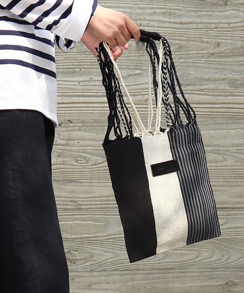 salle de bal（サルデバル）の「ストライプ ハンモックバッグ トートバッグ RAB hammock bag（トートバッグ・レディース・ベージュ/ホワイト/ブラック/オレンジ・FREE）」の2枚目の写真