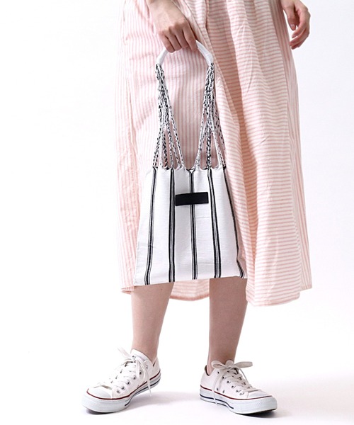 salle de bal（サルデバル）の「ストライプ ハンモックバッグ トートバッグ RAB hammock bag（トートバッグ・レディース・ベージュ/ホワイト/ブラック/オレンジ・FREE）」の14枚目の写真