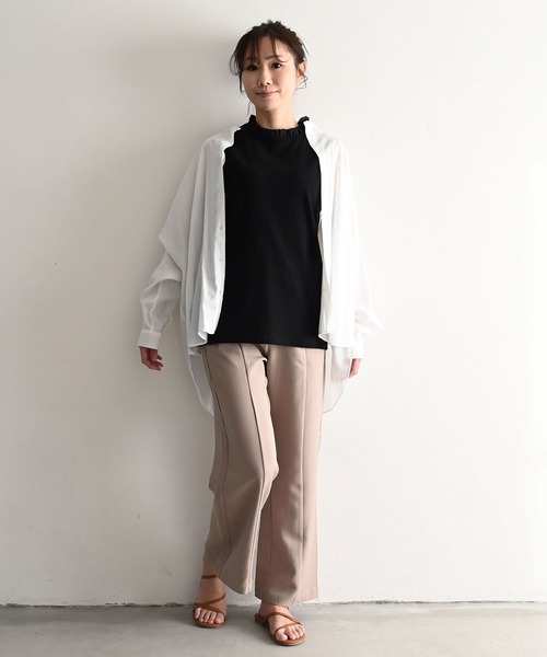 PUPPAPUPO（プッパプーポ）の「襟フリル リブ タンクトップ（タンクトップ・レディース・ブラック/ホワイト・M/L）」の4枚目の写真