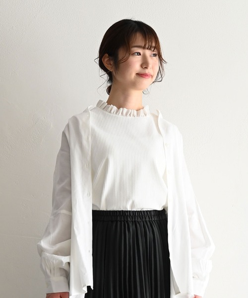 PUPPAPUPO（プッパプーポ）の「襟フリル リブ タンクトップ（タンクトップ・レディース・ブラック/ホワイト・M/L）」の10枚目の写真