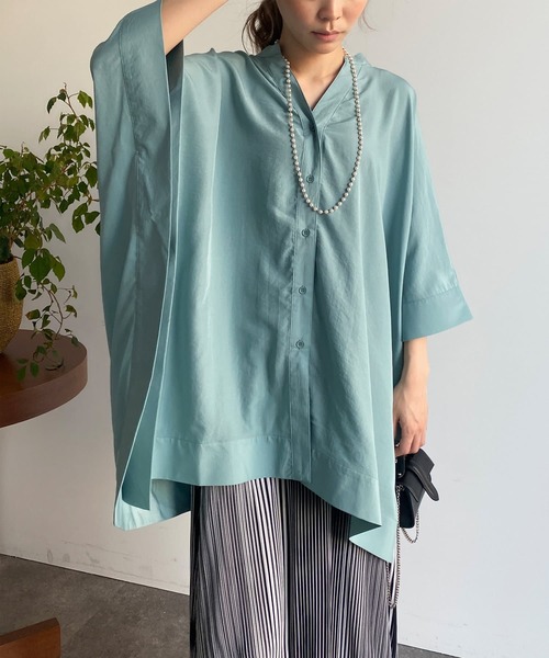 Thevon(ゼボン)の「スクエアポンチョチュニックシャツ(シャツ/ブラウス・レディース・ブラック/オフホワイト/オレンジ/グリーン・FREE)」の15枚目の写真