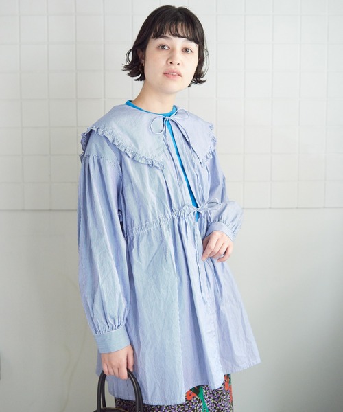 bulle de savon(ビュルデサボン)の「stripe puri ブラウス(シャツ/ブラウス・レディース・ブルー/ピンク・FREE)」の2枚目の写真
