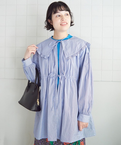 bulle de savon(ビュルデサボン)の「stripe puri ブラウス(シャツ/ブラウス・レディース・ブルー/ピンク・FREE)」の4枚目の写真