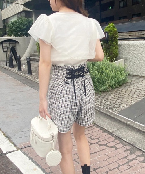 one after another NICE CLAUP（ワンアフターアナザーナイスクラップ）の「チュールがけフレアスリーブニット（ニット/セーター・レディース・ブラウン/オフホワイト/ピンクベージュ・FREE）」の13枚目の写真