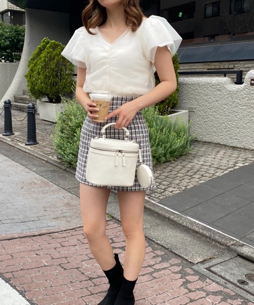 one after another NICE CLAUP（ワンアフターアナザーナイスクラップ）の「チュールがけフレアスリーブニット（ニット/セーター・レディース・ブラウン/オフホワイト/ピンクベージュ・FREE）」の12枚目の写真