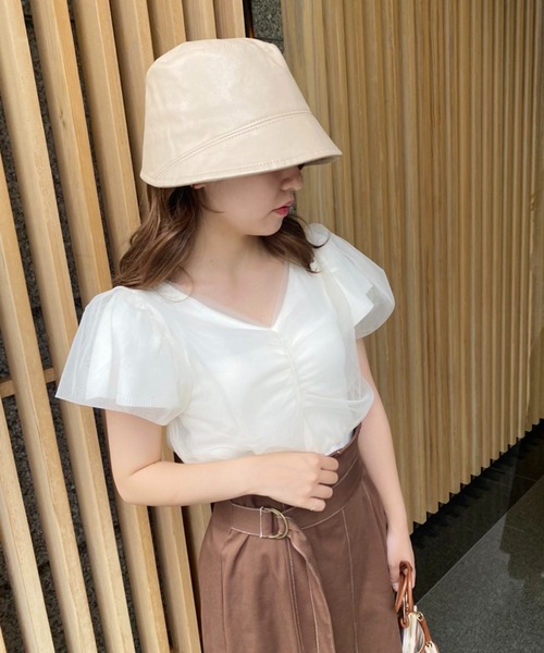 one after another NICE CLAUP（ワンアフターアナザーナイスクラップ）の「チュールがけフレアスリーブニット（ニット/セーター・レディース・ブラウン/オフホワイト/ピンクベージュ・FREE）」の16枚目の写真