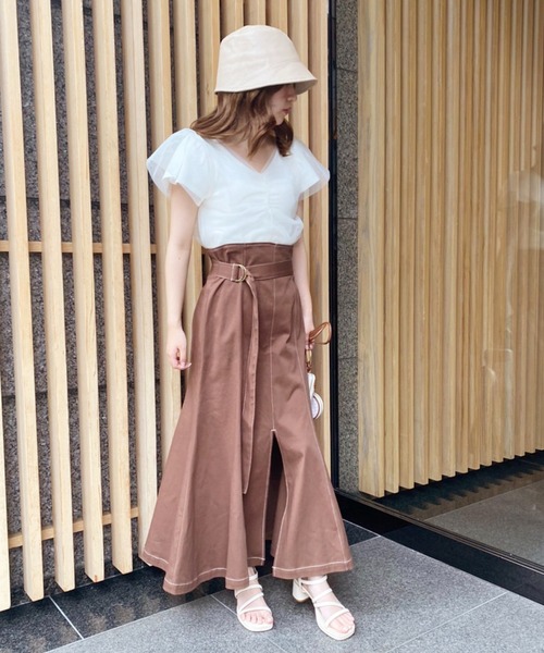 one after another NICE CLAUP（ワンアフターアナザーナイスクラップ）の「チュールがけフレアスリーブニット（ニット/セーター・レディース・ブラウン/オフホワイト/ピンクベージュ・FREE）」の18枚目の写真