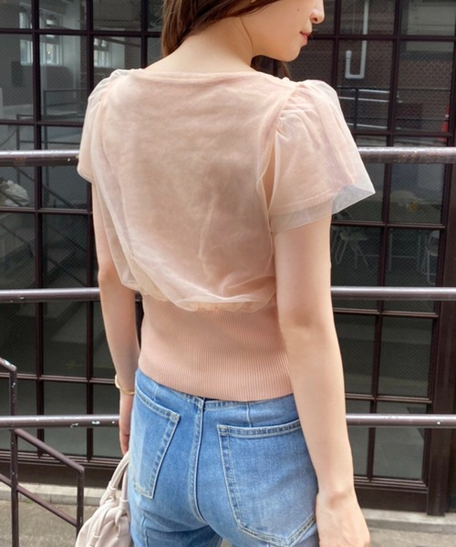 one after another NICE CLAUP（ワンアフターアナザーナイスクラップ）の「チュールがけフレアスリーブニット（ニット/セーター・レディース・ブラウン/オフホワイト/ピンクベージュ・FREE）」の20枚目の写真