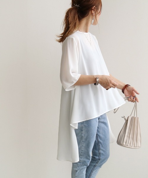 reca（レカ）の「テールカットシアーブラウス（シャツ/ブラウス・レディース・ホワイト/スモークピンク・M/L）」の9枚目の写真