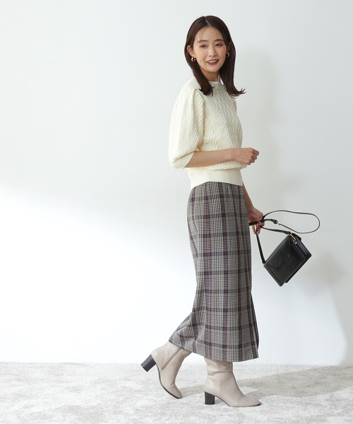 N.（N. Natural Beauty Basic）（エヌエヌナチュラルビューティーベーシック）の「◆柄編みパフニット（ニット/セーター・レディース・オフホワイト/モカ/レッド・MEDIUM）」の5枚目の写真