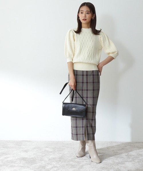 N.（N. Natural Beauty Basic）（エヌエヌナチュラルビューティーベーシック）の「◆柄編みパフニット（ニット/セーター・レディース・オフホワイト/モカ/レッド・MEDIUM）」の4枚目の写真