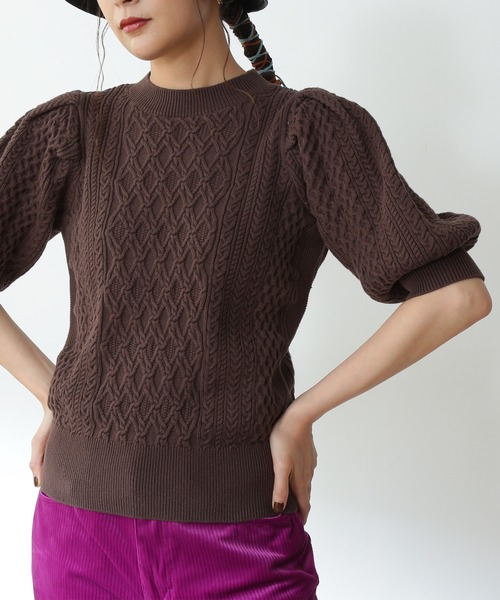 N.（N. Natural Beauty Basic）（エヌエヌナチュラルビューティーベーシック）の「◆柄編みパフニット（ニット/セーター・レディース・オフホワイト/モカ/レッド・MEDIUM）」の12枚目の写真