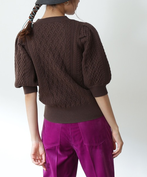 N.（N. Natural Beauty Basic）（エヌエヌナチュラルビューティーベーシック）の「◆柄編みパフニット（ニット/セーター・レディース・オフホワイト/モカ/レッド・MEDIUM）」の11枚目の写真