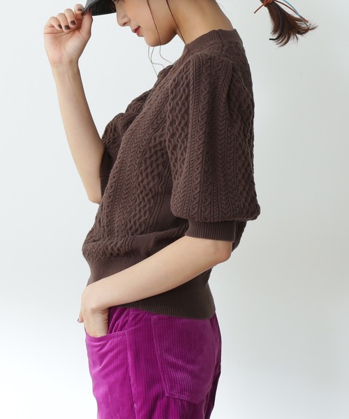 N.（N. Natural Beauty Basic）（エヌエヌナチュラルビューティーベーシック）の「◆柄編みパフニット（ニット/セーター・レディース・オフホワイト/モカ/レッド・MEDIUM）」の10枚目の写真